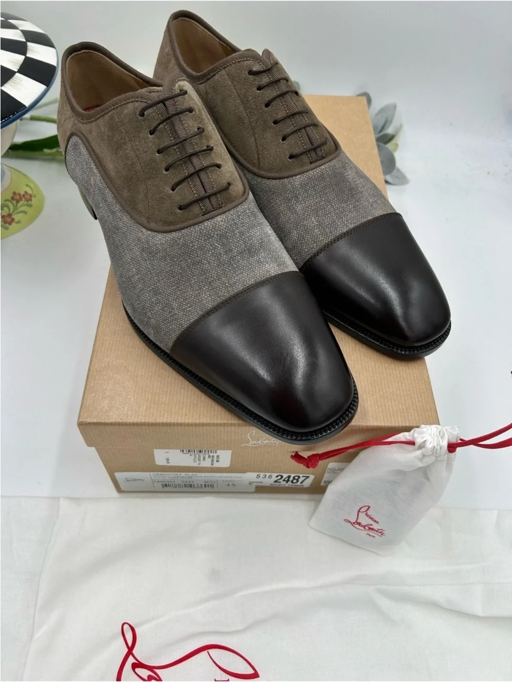 Men’s Christian Louboutin, Greggo leather/fabric, Oxford size 45 made in Italy